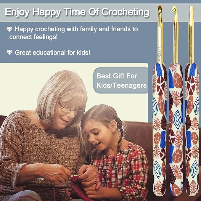 Coopay Complete Crochet Hooks Set for Beginners, 2.25mm-8mm Crochet Hook, Ergonomic Crochet Hooks for Arthritic Hands, Cute Animal Print Comfort Grip, Crochet Needles for Blankets Dolls, Crochet Gifts