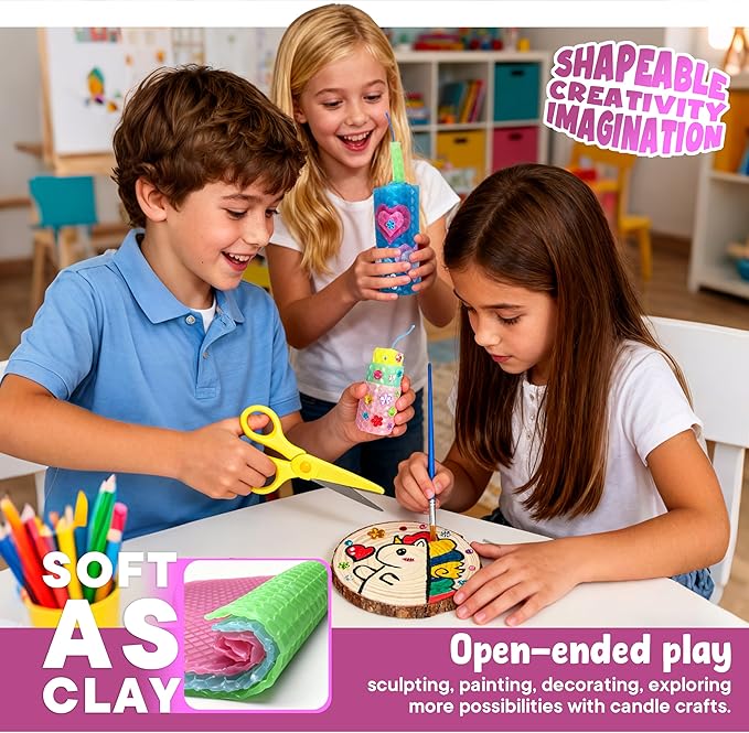 SMEAGOLORIYA Candle Making Kit, DIY Moldable Wax Craft Set with 10 Vibrant Sheets, Paints, Stickers & Wooden Stand | Creative Sensory Play, STEM Activity, Gift for Christmas Holiday Ages 12+