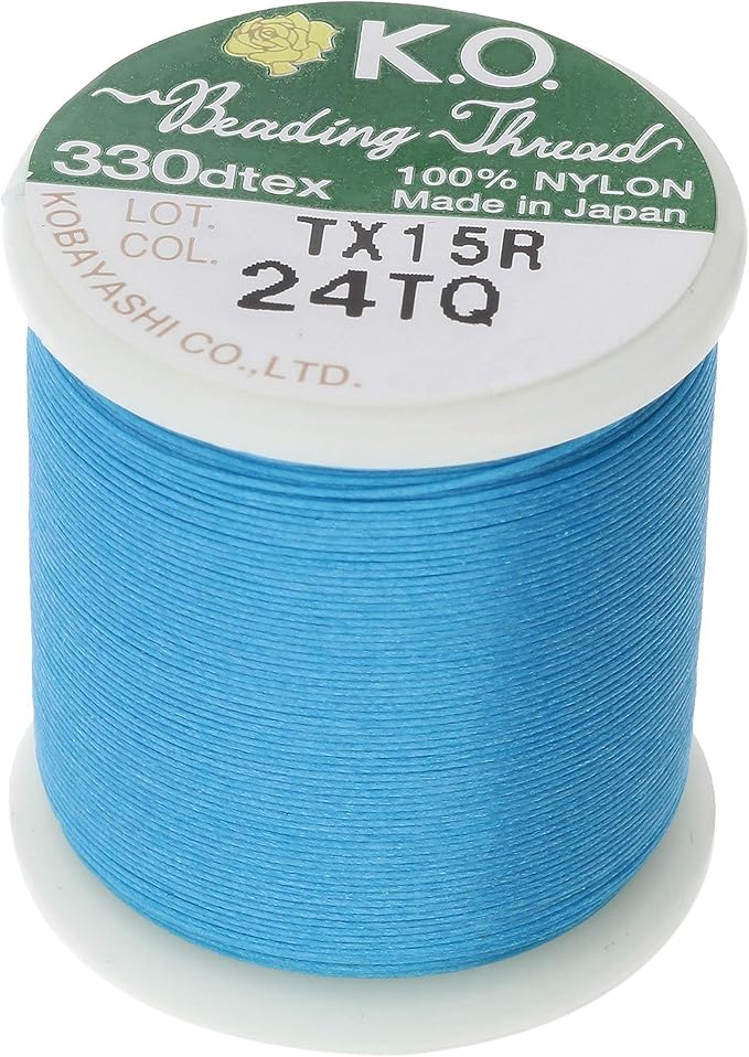 KO Nylon Beading Thread, Turquoise Color, Japanese Pre-Waxed 100% Nylon, 330TEX, Tangle Resistant Knotting Cords, 50m /55 yds Spool, Use for Seed Bead Projects, Loom Work & Bead Weaving