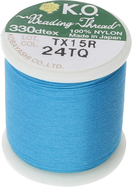KO Nylon Beading Thread, Turquoise Color, Japanese Pre-Waxed 100% Nylon, 330TEX, Tangle Resistant Knotting Cords, 50m /55 yds Spool, Use for Seed Bead Projects, Loom Work & Bead Weaving
