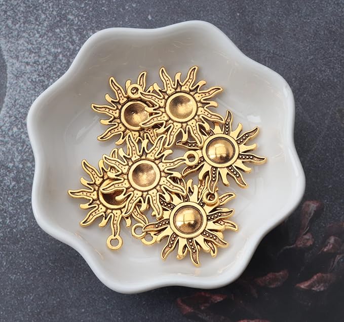 Ruwado 30 Pcs Sun Charms Metal Antique Gold Vintage Celestial Pendants Beads for Jewelry Making Kit Finding Supplies Bracelets Necklace Earring Key Chain DIY Crafting Project (Antique Gold)