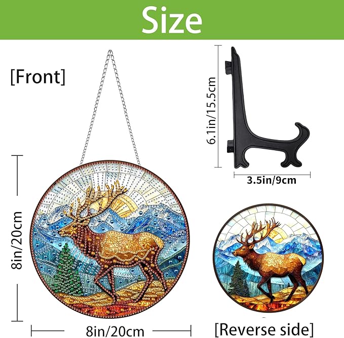 Wergund 5D DIY Elk Diamond Art Hanging Kits, Hanging Diamond Art Animal, Acrylic Special Shaped Rhinestone, Window Hanging Pendants for Home Wall Garden Front Door Outdoor Decor Gift(Elk)