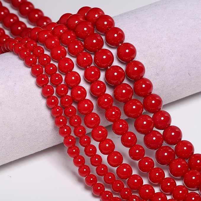 Stone Beads, 60pcs Red Agate, 6mm Round Loose Beads for Jewelry Making, Bracelets, with Bag, String & Card