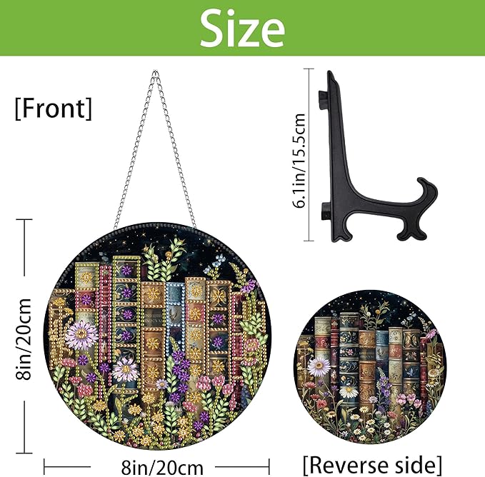 Wergund 5D DIY Book Diamond Art Hanging Kits, Hanging Diamond Art Flower, Acrylic Special Shaped Rhinestone, Window Hanging Pendants for Home Wall Garden Front Door Outdoor Decor Gift(Book)