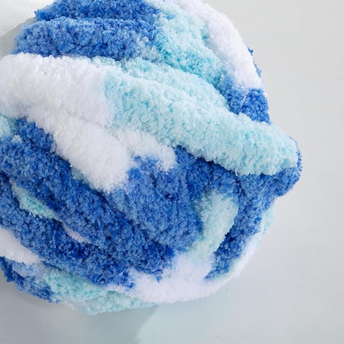 MABOZOO Tie Dye Chunky Yarn for Crocheting & Knitting, 8 Pack - Soft Plush Blue Fluffy Jumbo Chenille Yarn,Giant Thick Fuzzy Bulky(26 yds, 8 oz Each Skein)