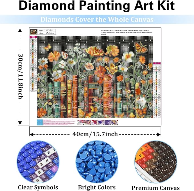 mrpwnle Book Diamond Art Kits for Adults, Vintage Book Flowers Diamond Painting for Adult, 5D Diamonds Painting, DIY Round Full Drill Gem Art Crafts Kit Home Wall Decor Gifts 16x12 inch