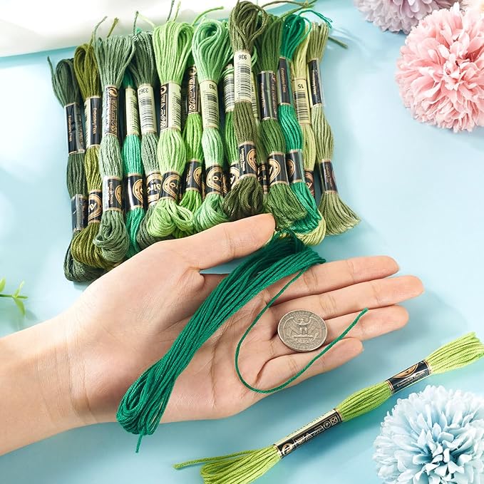 FASHEWELRY 210 Yards Embroidery Thread Bulk Green Handmade 6-Ply Polyester Embroidery Floss 1mm Crewel Cross Stitch Threads for Jewelry Making Sewing Holiday Decorations Crafts DIY Projects