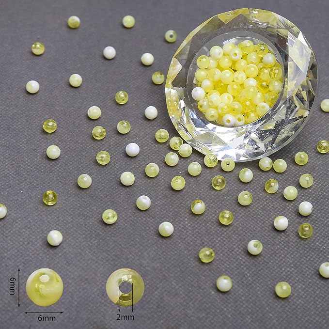 bonny boxx 1000pcs 6mm yellow jade round beads, smooth acrylic balls, plastic resin gumball bubblegum chunky beads for necklace & bracelet making, crafting supplies