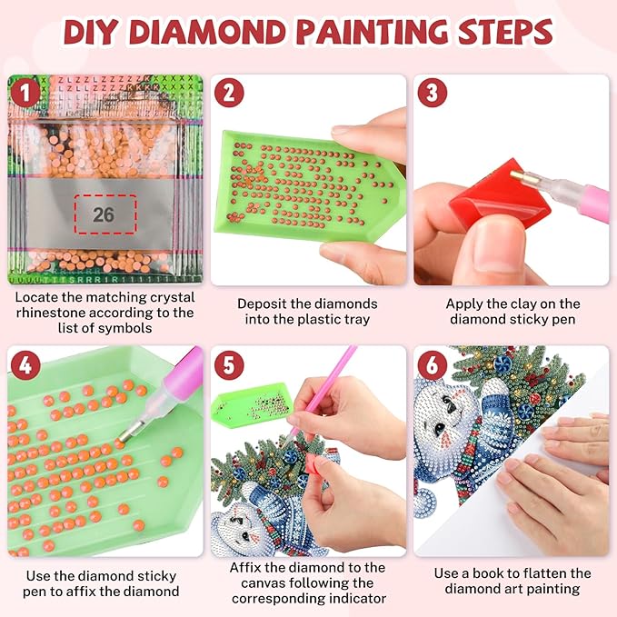 Bowetile Christmas Diamond Art Hanging Kits for Adults, Diamond Art Suncatchers Polar Bear, 5D Special Shape Diamond Painting Pendant Window Ornament Christmas Gifts for Home Door Wall Decor