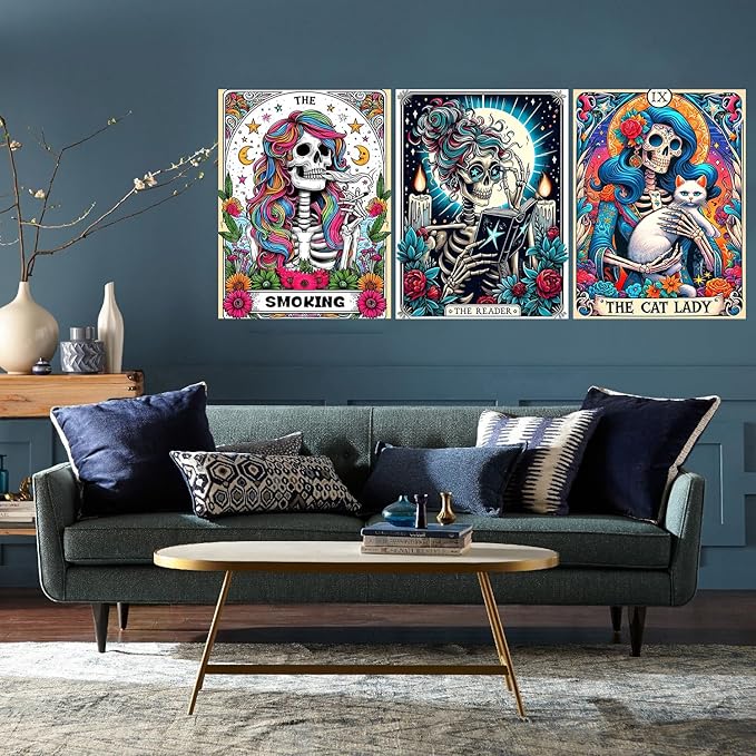 3 Pack Diamond Art Kits for Adults, Horror Skull Diamond Painting Kits for Adults, 5D DIY Round Full Drill Gothic Gem Art Paint by Diamonds Dots Crafts Kits for Home Decor Gift 12x16inch (Halloween)