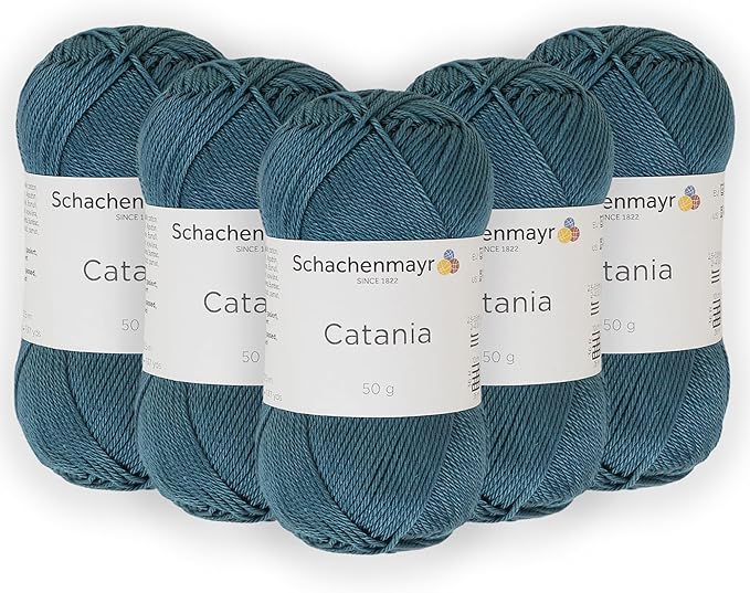 5 Skein/Pack Schachenmayr (SMC) Catania Originals Yarn, Each Ball 1.76 Oz (50gr) / 136 Yards (125 m), 100% Mercerized Cotton for Knitting and Crochet Yarn, Sport Weight, 391 - Petrol