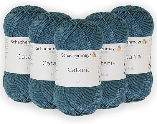 5 Skein/Pack Schachenmayr (SMC) Catania Originals Yarn, Each Ball 1.76 Oz (50gr) / 136 Yards (125 m), 100% Mercerized Cotton for Knitting and Crochet Yarn, Sport Weight, 391 - Petrol