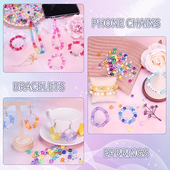 quefe 4900pcs pony beads kandi bracelet kit, friendship bracelet making kit with 84 colors kandi beads, hair beads and letter heart for craft gifts bracelets jewelry making with elastic strings