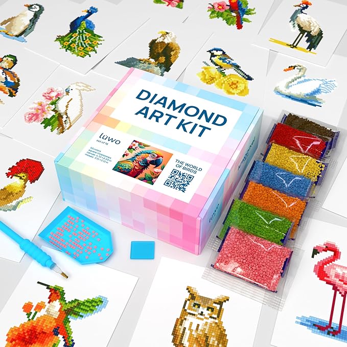 LuwoArte 16 Pack Diamond Painting Kits for Adults – The World of Birds Designs – Full Drill DIY Paint Gem Art for Adults – Brilliant 5D Diamond Painting Kit – Relaxing Craft for Home Wall Décor