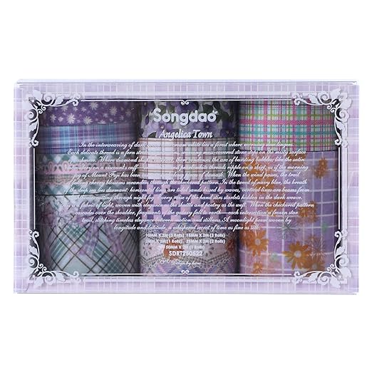 10 Rolls Vintage Floral Washi Tape Set Pastel Plaid Arts Adhesive Tapes Soft Colors Decorative Masking Tape Sets for Craft, Kids, Scrapbook, DIY, Gift Wrapping (Lavender Lace)