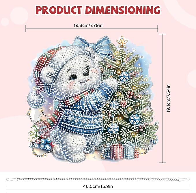 Bowetile Christmas Diamond Art Hanging Kits for Adults, Diamond Art Suncatchers Polar Bear, 5D Special Shape Diamond Painting Pendant Window Ornament Christmas Gifts for Home Door Wall Decor