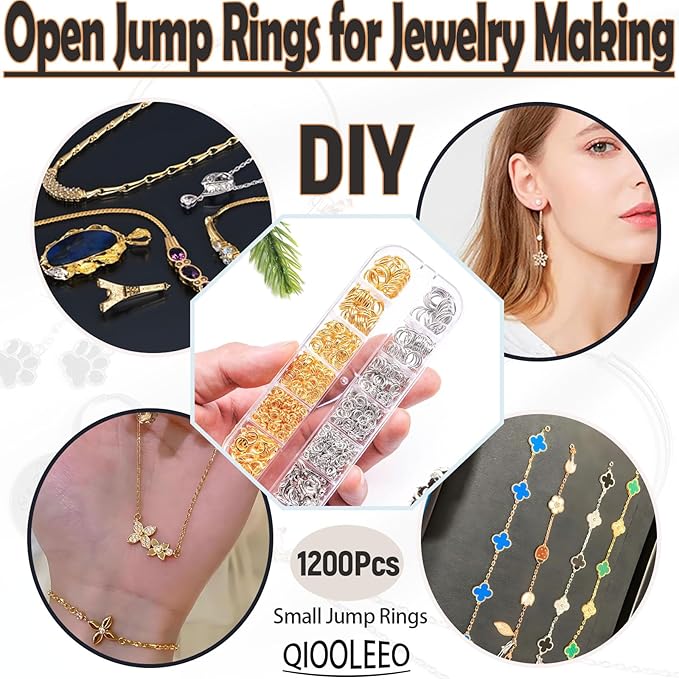 5 Sizes(1200pcs) Open Jump Rings for Jewelry Making, Gold & Silver Non-Tarnish O Ring Connectors, DIY Necklace Repair, Bracelets, Earrings, Pendants, Keychains, Lobster Clasps, Charms