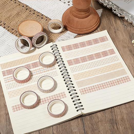 8 Rolls Flowers Arts Adhesive Tapes,Sakura Washi Tape Charming Vintage Washi Tape Set Thin Retro Decorative Masking Tapes for Journals Scrapbooking DIY Crafts Planners Gift Wrapping(Lattice)