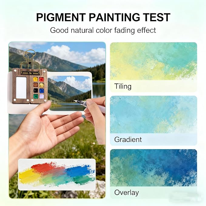 Mini Watercolor Paint Set Portable,Watercolor Palette, Travel Grid Paint Palette Box with Binder Clips Include 12 Colors Paint, Brush*3 and Picture Album Art Materials Coloring Markers (8 Grids)