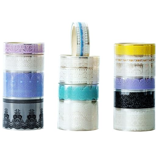 15 Rolls Lace Patterns PET Tapes Floral Arts Decorative Tape Set Adhesive Transparent Masking Tapes for DIY Craft, Kids, Scrapbook, DIY, Gift Wrapping, Journal (2-Whisper of Dawn)