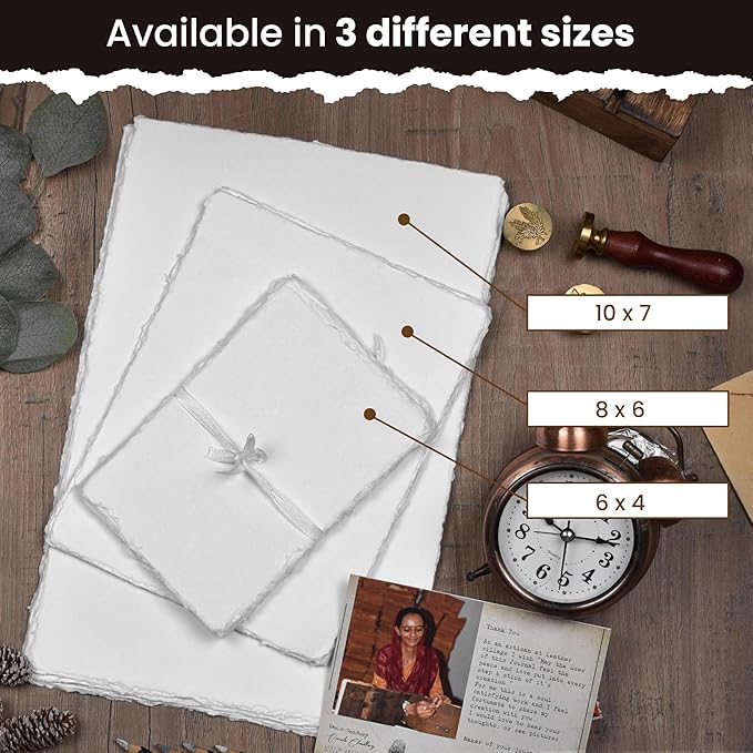 LEATHER VILLAGE Watercolor Paper- 7 X 10 inches - 20 Sheets Watercolor Paper for Drawing, Sketching, Painting & Crafts - 150 GSM Thick Deckle Edge Virgin Cotton Handmade Paper - White