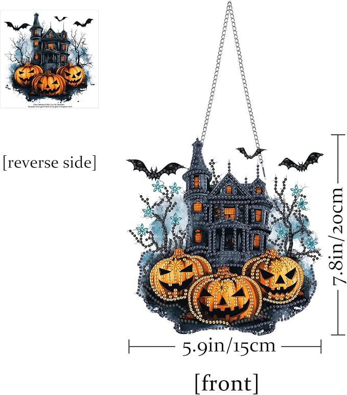 Pavemlo Hanging Diamond Art Kits for Adults Halloween Pumpkin – 8x8Inch Double-Sided Acrylic Board DIY Crystal Diamond Suncatcher Pendant, Sparkling Home Wall or Window Decoration Handmade Gift