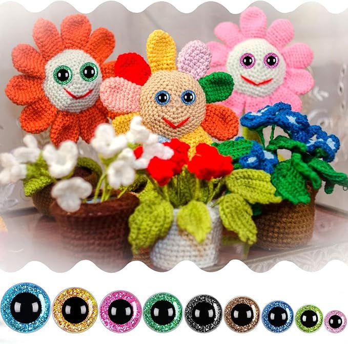 UPINS 180 Pieces 10-35 mm Large Safety Eyes with Washers for Amigurumi Stuffed Animal Plastic Craft Doll Crochet Eyes for DIY of Puppet, Bear, Toy Making Supplies (Assorted Colors)