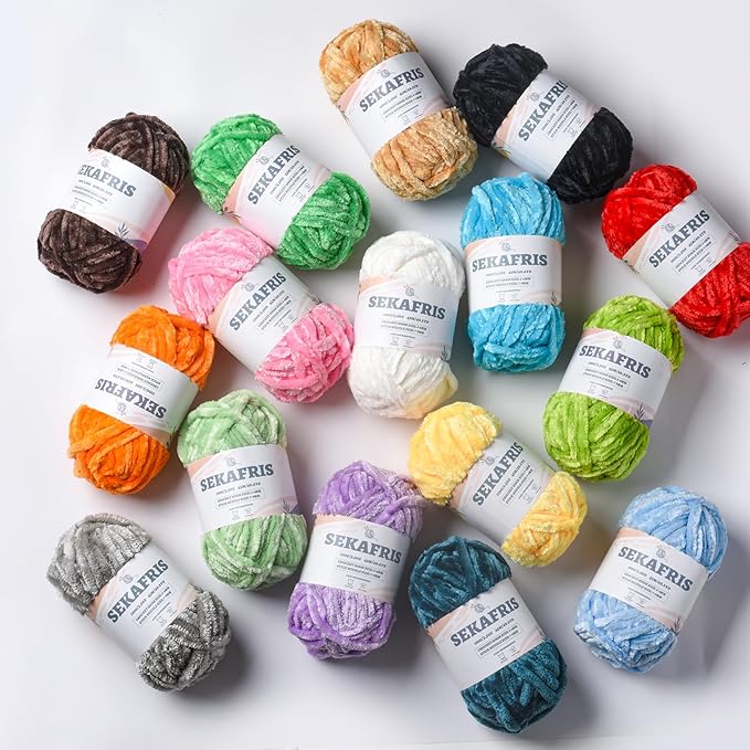 Fuzzy Chunky Chenille Yarn for Crocheting - Soft Plush Bulky Yarn for Hand Knitting, Baby Blankets, Amigurumi (100g, 49.2 yd) - Fluffy Velvet Crochet Yarn (Candy Color)