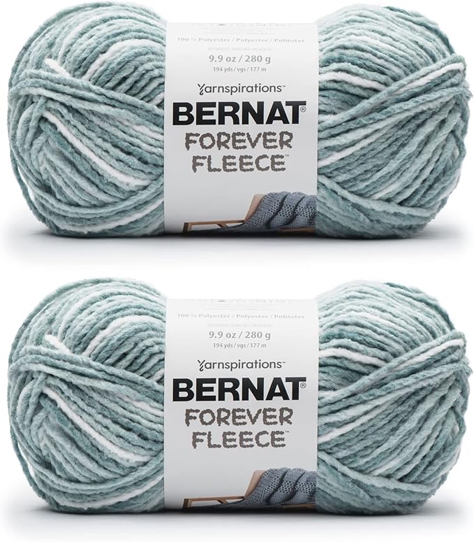 Bernat Forever Fleece Peppermint Yarn - 2 Pack of 280g/9.9oz - Polyester - 6 Super Bulky - 194 Yards - Knitting/Crochet