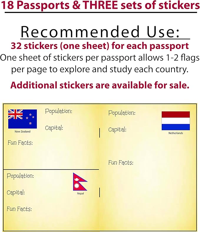 SJPRINTER Kids Passports - Little passports for kids - Travel scrapbook - Set with travel stickers world flags - party favors, airplane toy, journal notebooks, geography, classroom social study