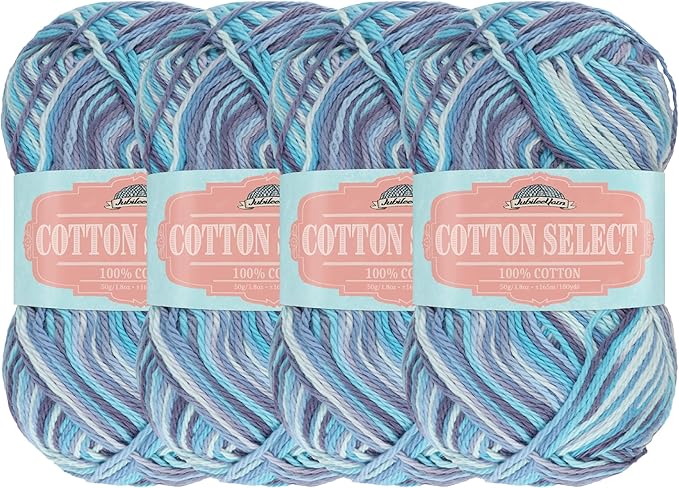 JubileeYarn Cotton Select Yarn - 50g/Skein Sport Weight - Tidal Wave - 4 Skeins