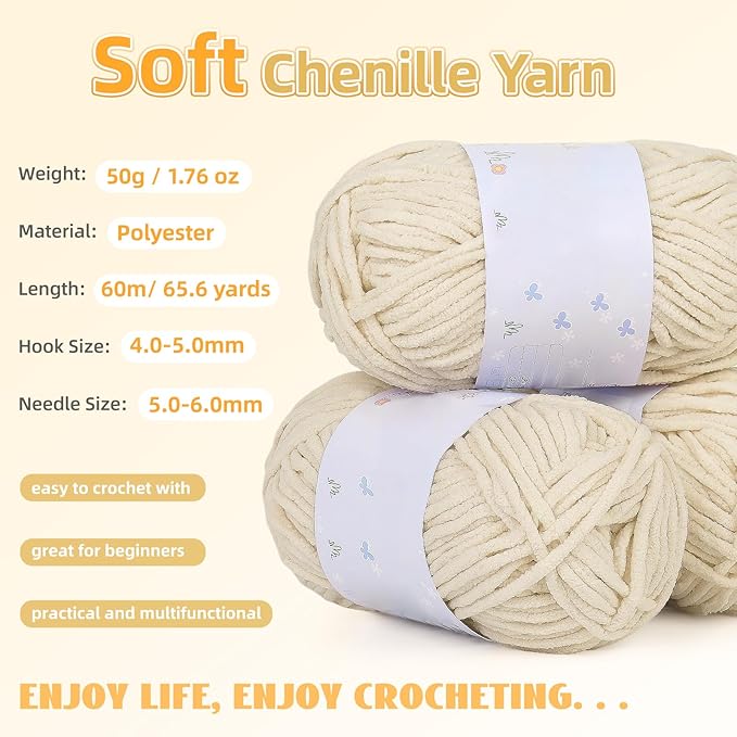 Aeelike Blanket Crochet Kit for Beginners, Easy Crochet Blanket Kit with Soft Chenille Yarns Detailed Instruction Crocheting Accessories Complete Beginners Crocheting Kits, Khaki