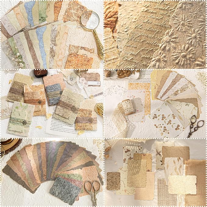 168Pcs Scrapbook Supplies Kit Textured Paper, Rice Paper For Scrapbooking Paper,Junk Journal Supplies,Decorative Decoupage Card Making Supplies,And DIY Mixed Media Collage Card,Vintage Wall Decor