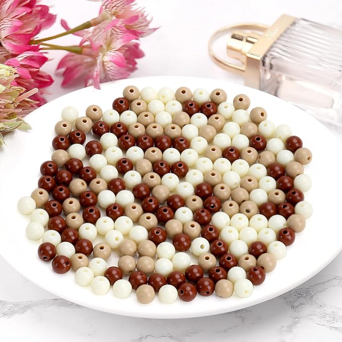 500pcs 8mm mixed color acrylic round beads, assorted plastic gumball bubble gum beads with hole pastel loose beads bulk for jewelry diy making crafting supplies (coffee series)