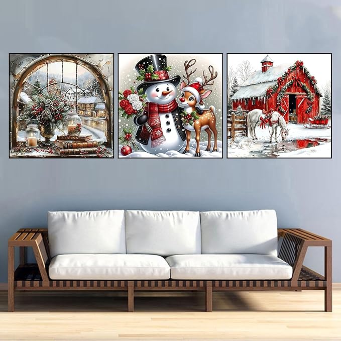 Meothan 3 Pack Diamond Art Kits for Adults, Christmas Diamond Painting Kits for Adults, 5D DIY Round Drill Gem Art Paint with Diamonds Dots Crafts Kits for Home Decor Gift 14x14inch