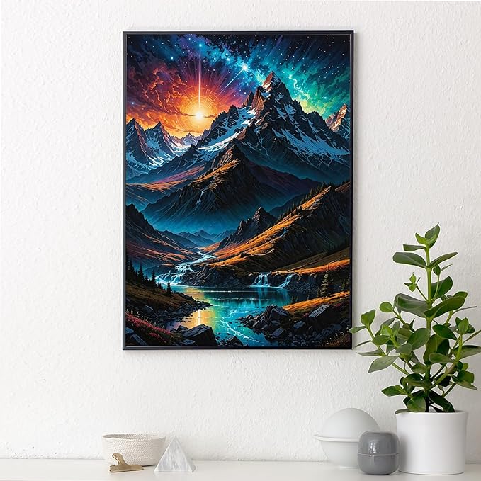 Yezavesu Mountain Diamond Art Kits for Adults, Landscape Diamond Painting Kit for Beginners, 5D DIY Round Full Drill Painting with Gem Art Craft Kits for Home Wall Decor 12x16 Inch
