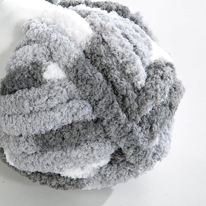 MABOZOO Tie Dye Chunky Yarn for Crocheting 8 Pack,Fluffy Jumbo Chenille Yarn,Soft Plush Yarn Bulky,Giant Thick Fuzzy Yarn for Hand Knitting or Arm Knitting,Grey (26 yds,8 oz Each Skein)