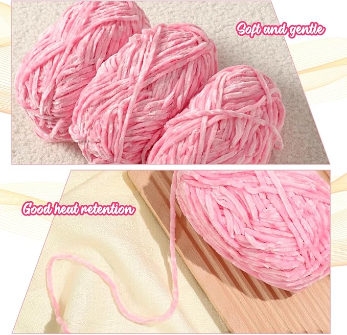 Amylove 6 Rolls Soft Velvet Chenille Yarn for Crocheting 1182 Yards Polyester Blanket Fuzzy Thick Yarn for DIY Knitting Bulky Weaving Crafts, 197 yd, 3.53 oz Each Roll(Pink)
