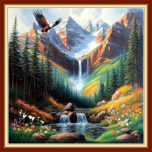 Redxing Stamped Cross Stitch Kits Embroidery kit for Beginners Adults Full Range of Embroidery Patterns Starter Kits DIY Printed Cross Stitch Kits Needlepoint Kits 11CT-Forest Landscape 18x18 inchs