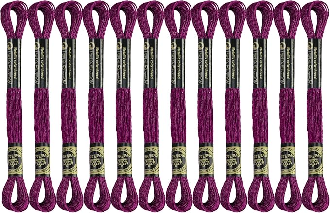 12 Skeins Embroidery Floss, Rose Red Metallic Embroidery Thread Polyester Cross-Stitch Threads for Hand Embroidery String Art DIY Creation