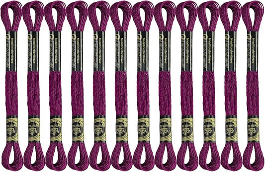 12 Skeins Embroidery Floss, Rose Red Metallic Embroidery Thread Polyester Cross-Stitch Threads for Hand Embroidery String Art DIY Creation