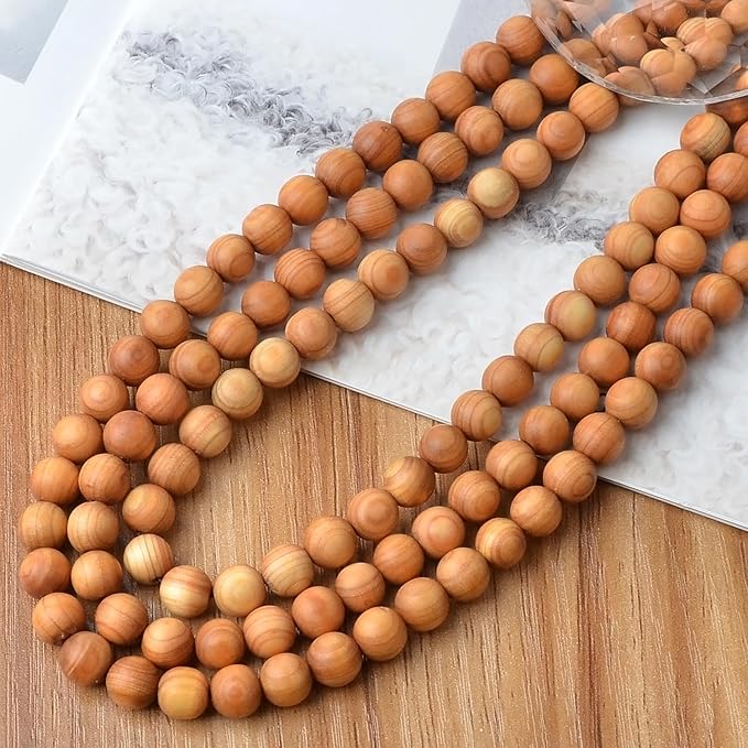 8mm Massive Beads Natural Wooden Round Loose Beads Jewelry Making with Thread 200 PCS(Thuja Wood, 8mm)
