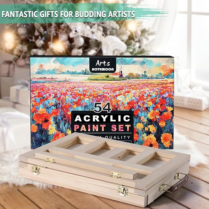 54 Pieces Acrylic Paint Set with Tabletop Easel Stand, Complete Starter Painting Art Supplies with Acrylic Paints, Canvases, Sketch Pads, Brushes and Palette for Beginners Young Artists and Adults