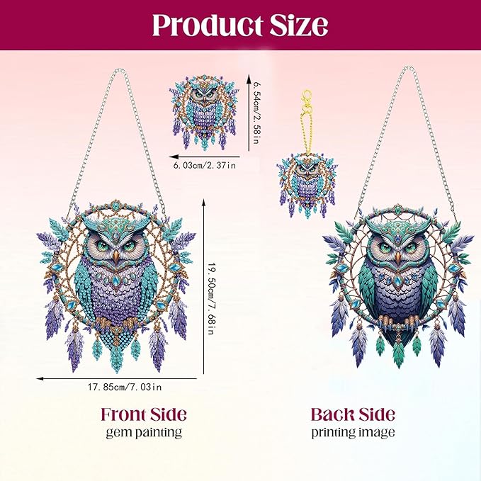 Masendp Owl Diamond Painting Hanging Decoration Kit, DIY Special-Shaped Rhinestone Window Hanging Kit, Suitable for Home and Garden Wall Decoration Gifts