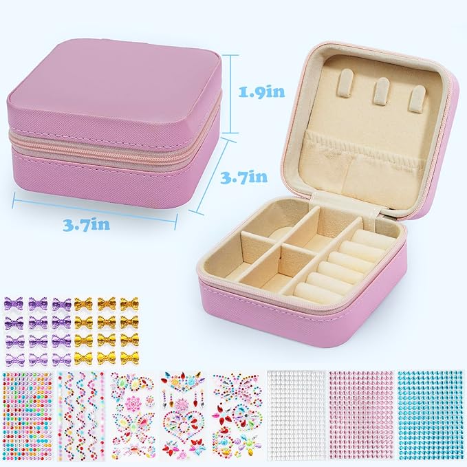 Christmas Gifts for Girls Decorate Your Own Baseball Cap with 10 Sheets Gem Stickers, DIY Arts and Crafts Kit for Kids 4 5 6 7 8 9 10 11 12 Years Old, Girls Handheld Mirror Jewelry Case (Blue)
