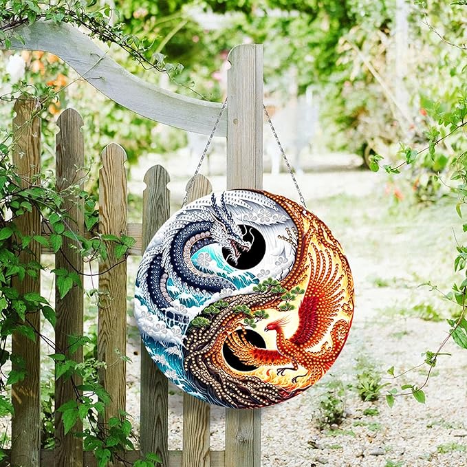 Generic DIY Hanging Diamond Pendant Special Shaped Crystal Diamond Art Painting Ornament Single Sided for Window Home Garden Wall Door Decor-Dragon & Phoenix