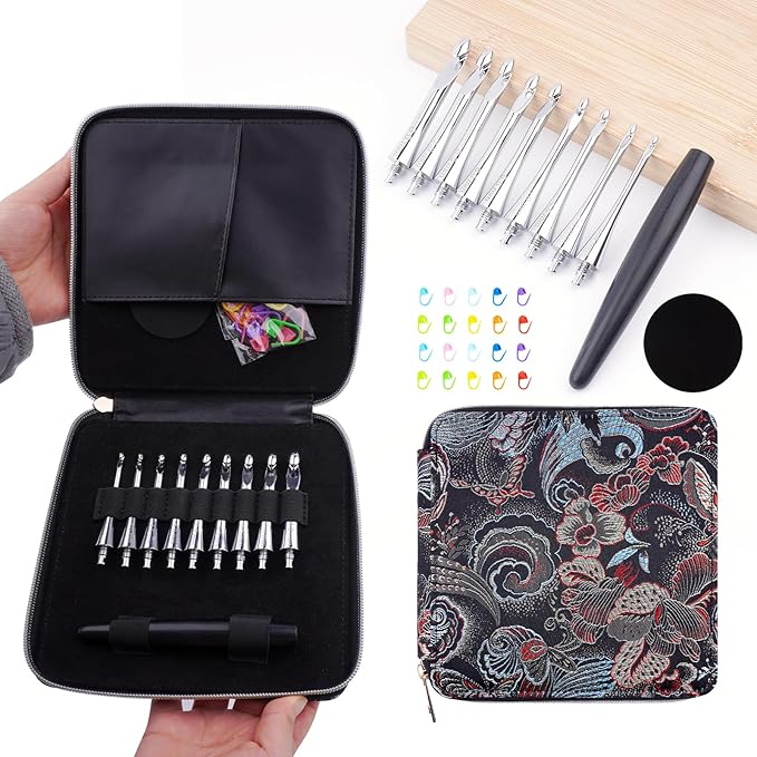 Mdoker Interchangeable Crochet Hooks Set – 9 Sizes (3.5mm‑8mm) Wooden Handle & Aluminum Hooks with Embroidered Storage Bag Inline Wooden Crochet Hook – Ideal for Knitting,Crochet & Travel