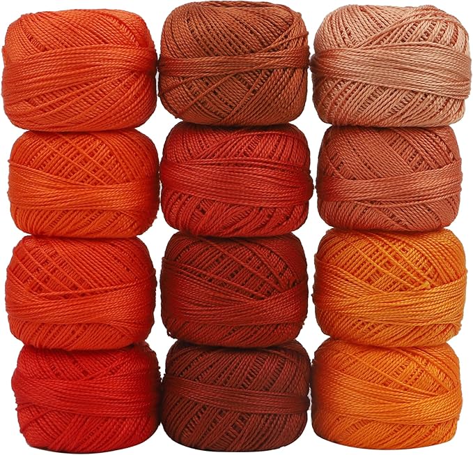 Size 8 Double Mercerized Egyptian Long Staple Cotton Pearl Thread 12 Gradient Colors per Box 5 Grams Ball Rainbow Color Embroidery Thread for Crochet Cross Stitch Hand Embroidery (12N)