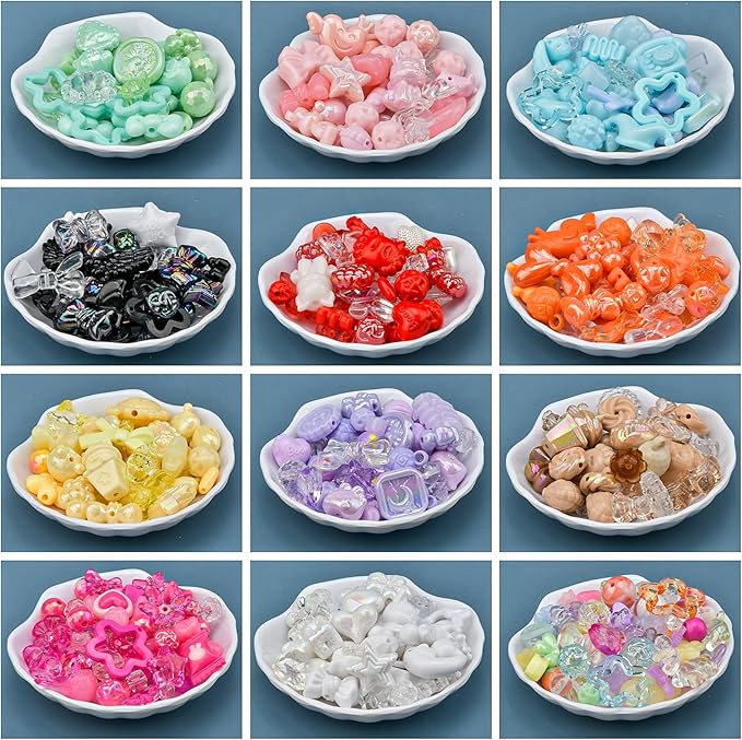ABONDEVER 245-300Pcs Assorted Acrylic Beads for Bracelets Making Cute Star Bow Flower Candy Heart Gummy Bear Butterfly Aesthetic Beads for DIY Jewelry Keychain Necklace Phone Charms(Random)
