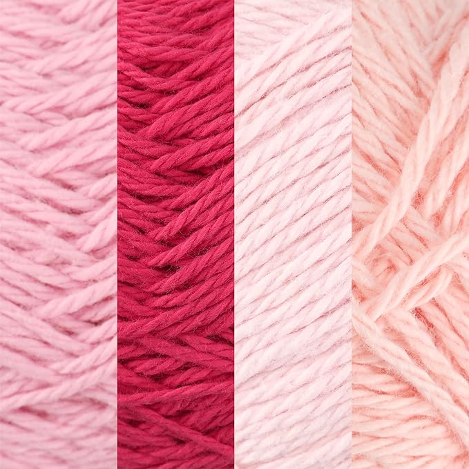 JubileeYarn Cotton Select Yarn - 50g/Skein Sport Weight - Shades of Pink - 4 Skeins